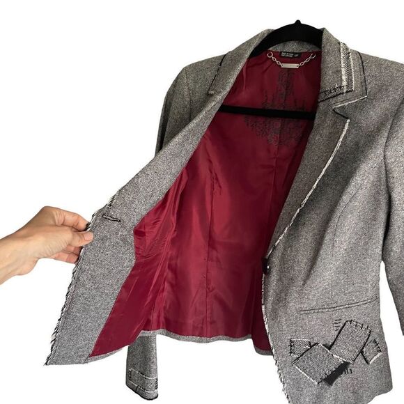 Buffalo DAVID BITTON Button Front Blazer Patches Frayed Grey Silver Black S - Picture 2 of 8